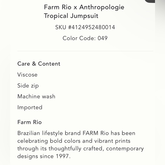 Farm Rio x Anthropologie Tropical Jumpsuit Size XS NWT - Picture 6 of 17